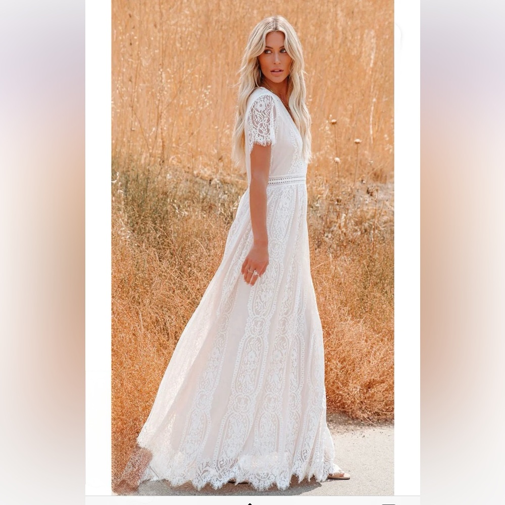Wild Rose White Lace Maxi Dress